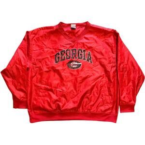 Vtg Georgia Bulldogs Pullover Jacket Red Oak Mens 2XL V-Neck Windbreaker XXL UGA